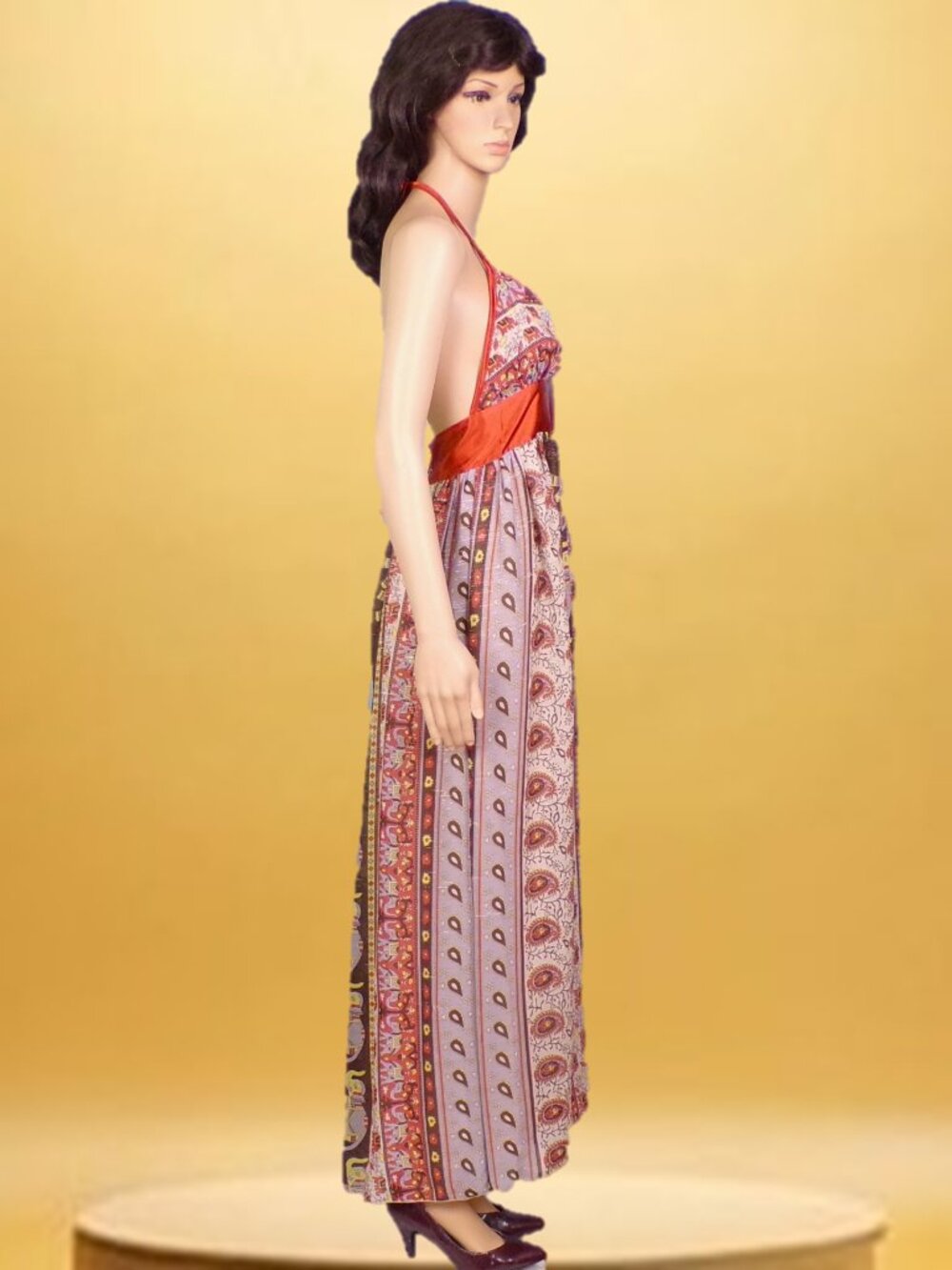 TRICIA FIX size S multicolor elephant-theme off-the-shouldr fit/flare maxi dress - Picture 3 of 14